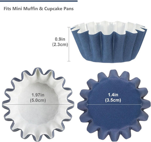 Caperci Navy Blue Mini Cupcake Liners, 200 Counts Heavy Duty Paper Baking Cups, Odorless, No Muffin Pan Needed