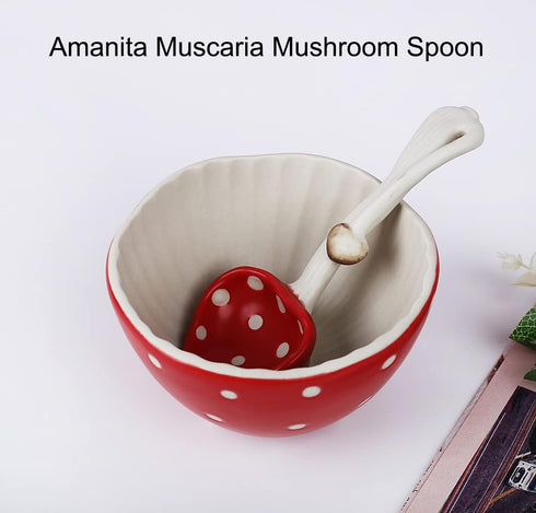 Mushroom Small Soup Bowl - Safety Matt Ceramics 4.3'' Rice Bowls, Pair with Cute Mushroom Spoon- Use for Noodles, Salad, Pasta & More. by RESVUGA
