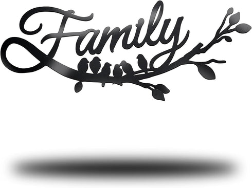 Family Wall Decor Metal Sign, Cursive Word Black Iron Home Art for Rustic Kitchen Decoration