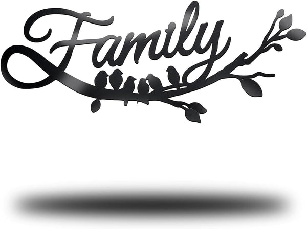Family Wall Decor Metal Sign, Cursive Word Black Iron Home Art for Rustic Kitchen Decoration