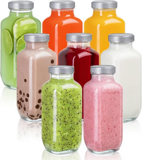 umud Juice Bottles with Lids, 16 Oz - Set of 8 - Clear