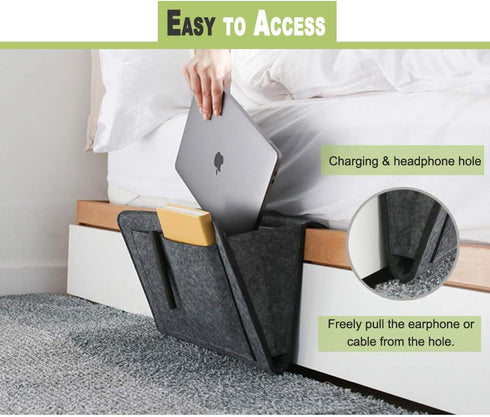DOURR Felt Bedside Caddy Organizer Storage Pocket for Tablet Magazine Phone Small Things Holder (Gray)