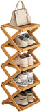 5 Tier Foldable Shoe Rack, Natural Bamboo Space Saving Shoe Storage Organizer,Easy