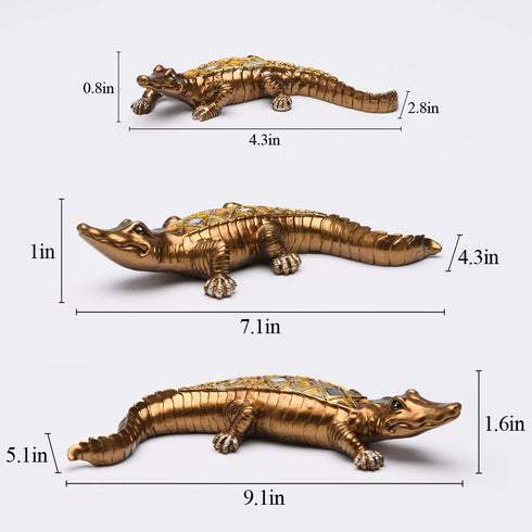 BRASSTAR Three Crocodile Statue, Resin Golden Royal Alligator Family Figurine, Home Office Art Decoration