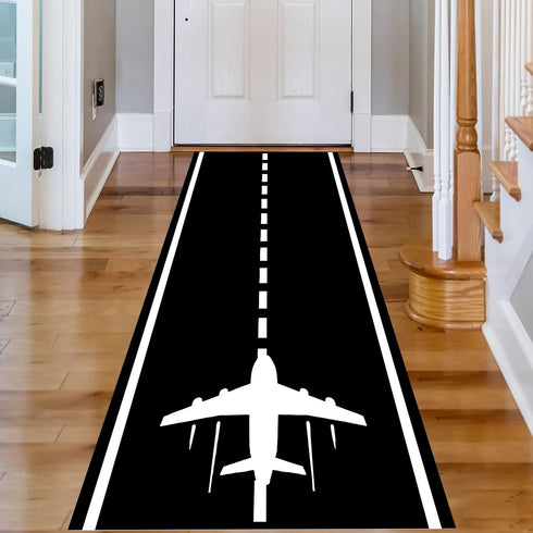 Kuluoits Rug,2x6ft, Runway Track Aircraft Runner Black White Long Runner Rugs Aviation Airport Plane Racing Runway Area