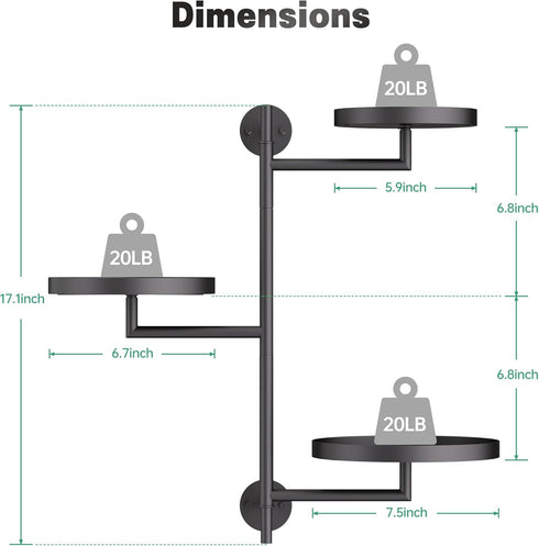 3-Tier YQSLYSF Window Rotating Plant Stand Shelf Indoor Black Metal Floating Shelves Wall Mount Plant Holders