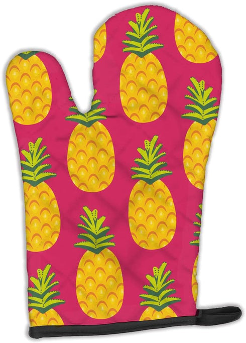 Caroline's Treasures BB5136OVMT Pineapples on Pink Heat Resistant Oven Mitt for Hot Pans, Kitchen Mitt, Cooking Baking