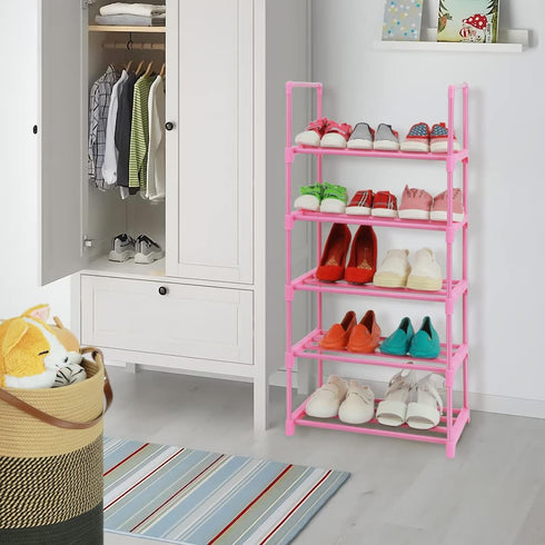 5-Tier Closet LNYZQUS Small Kids Shoe Rack Organizer, Pink Toddler Shoe Shelf Shoe Stand for Narrow Space,Mini Shoe