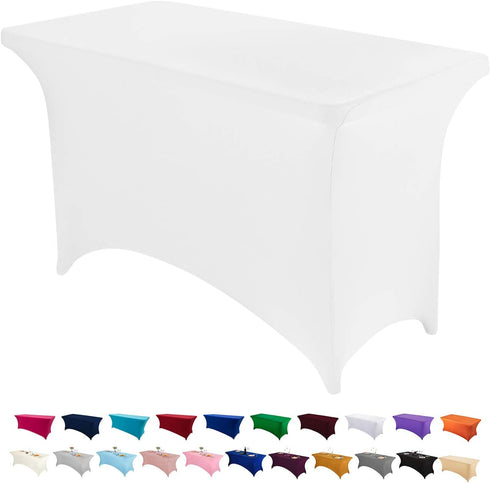 Peomeise 4FT Spandex Table Cover Rectangular Stretch Tablecloth (White, 4FT)