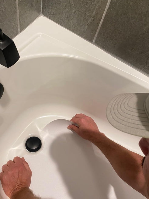 Peel and Stick Bathtub Mat, White Adhesive Vinyl Anti Slip with Drain Cut Out, 16" X 40"