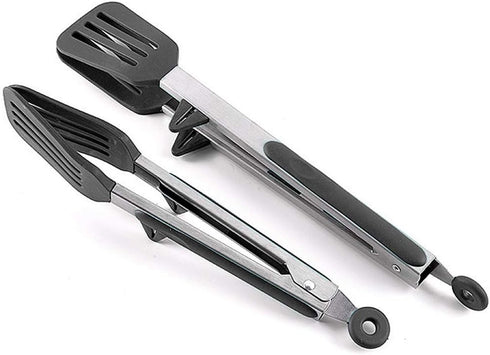 Kitchen Tongs 9 inches and 12 inches, Stainless Steel Locking with Silicone Tips for Cooking, BBQ Serving
