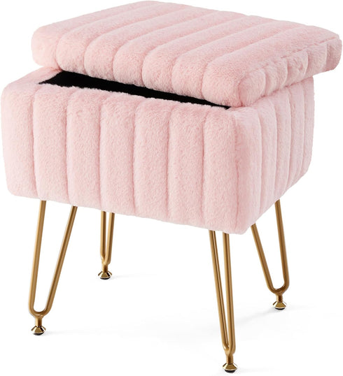 Sweetcrispy Vanity Stool Chair with Storage, 18.9H x 16L x 12.2W Ottoman