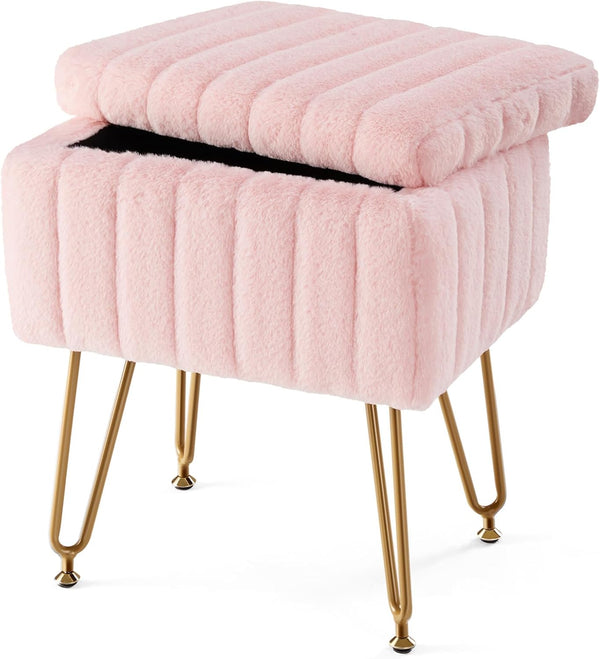 Sweetcrispy Vanity Stool Chair with Storage, 18.9H x 16L x 12.2W Ottoman