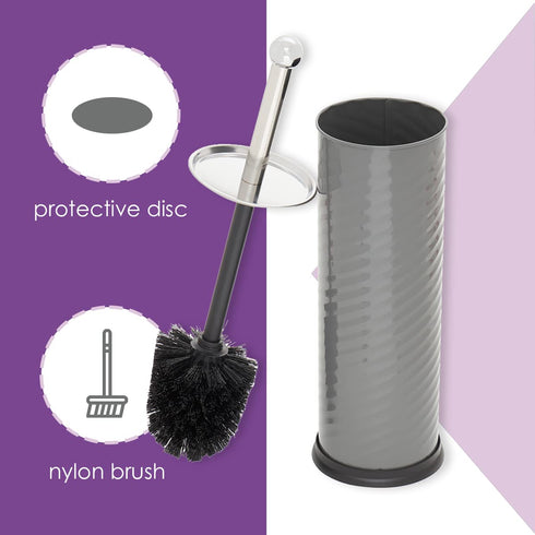 Home Basics Toilet Brush with Swirl Canister, Grey | Neutral Color | Sturdy Base | Embossed Design
