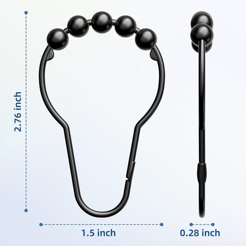 Titanker Shower Curtain Rings Hooks, Rust-Resistant Metal Hooks for Bathroom Shower Rods, Set of 12