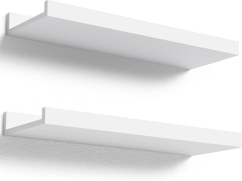 Boswillon Floating Shelves Wall Mounted Set of 2, Modern White Shelves for