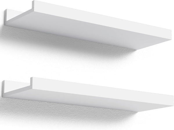Boswillon Floating Shelves Wall Mounted Set of 2, Modern White Shelves for
