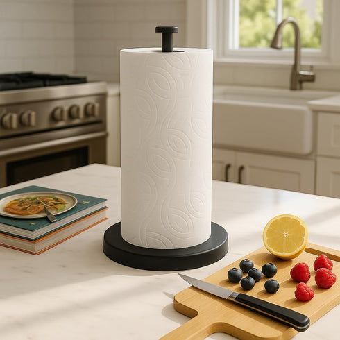 KES Matte Black Paper Towel Holder - Countertop Kitchen Roll Holder Stand for Standard or Giant Rolls