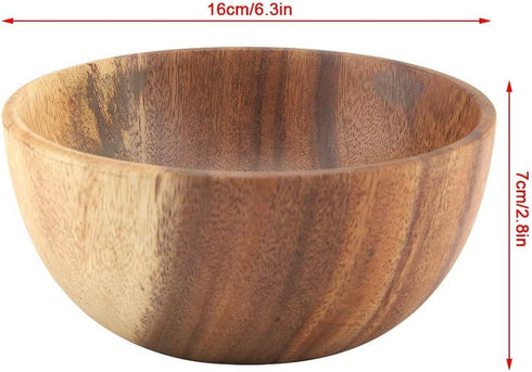 Yosoo Natural Hand-Made Solid Wood Bowl, Classic Large Round Acacia Wood Salad Soup Dining Bowl, 16x7 cm