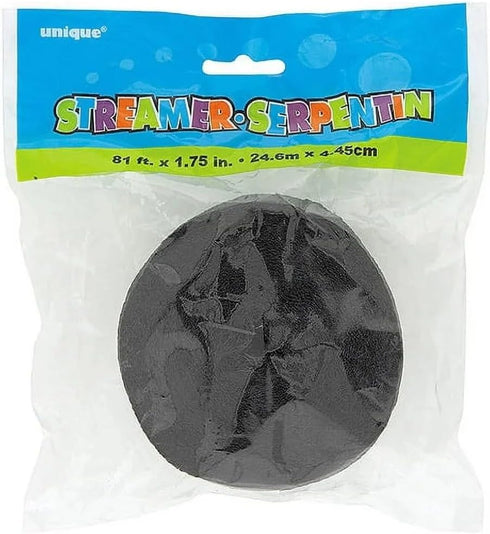 Premium Black Crepe Paper Streamer, 81 ft, 1 Pc, Perfect for Events