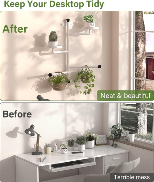 2-Tier 160 Window Plant Shelves, Rotating Indoor Wall Mounted Plant Holder Shelf for Haning Multiple Plants, Floating