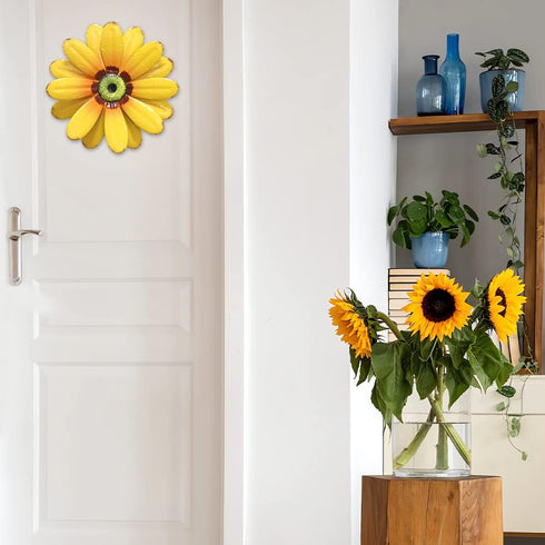 YEAHOME 10'' Sunflower Wall Decor, Metal Flower Art for Indoor or Outdoor, Set of 2 Wall Sculptures
