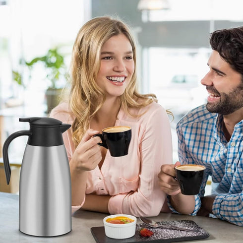 68 Oz Insulated Thermal Coffee Carafe, Stainless Steel Double Walled Vacuum Thermos for Hot Beverages, Silver