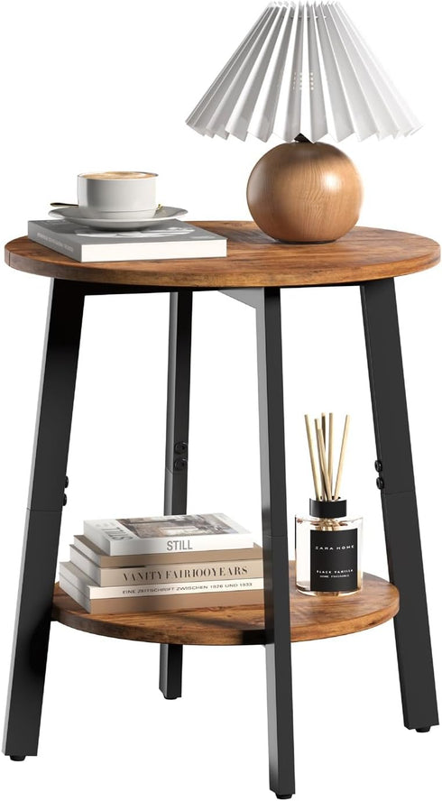 sthmec Side Table, Small Round End Table with Storage Shelf for Small Space,