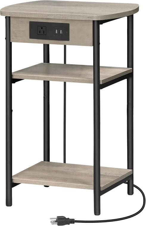 3 ET05205B Hzuaneri End Tables with Charging Station, Tier Side Table with Charging Station, End Table with USB Ports