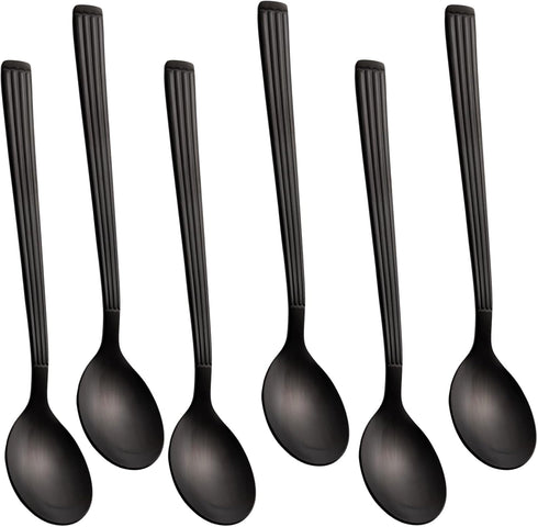 Espresso Spoons 6 PCS - 6.5 Inches Coffee Spoons with Anti-Slip Striped Handle, 18/8 Stainless Steel Set