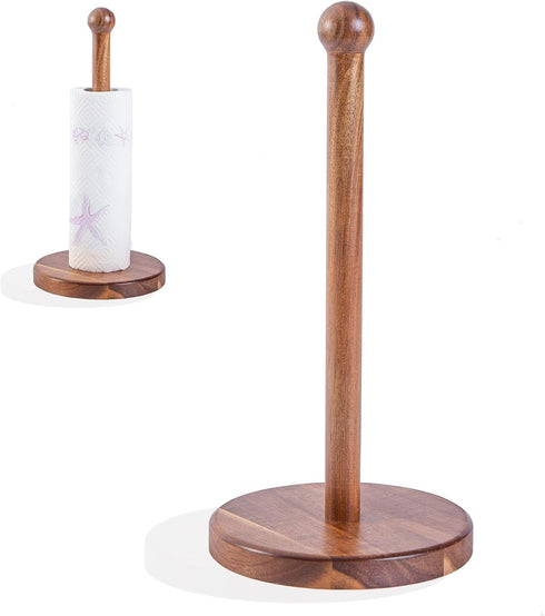 14" Acacia Wooden Paper Towel Holder, 6.7" Large Heavy Base Wooden Kitchen