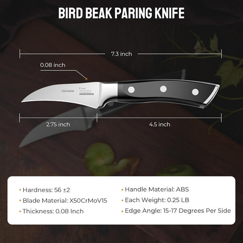 Bird Beak Paring Knife - 2.75 Inch Peeling Knife, German Stainless Steel Small Curved Fruit Knife with Ergonomic Handle