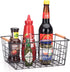 LeleCAT Set of 4 Wire Baskets with Wooden Handles, Wire Storage Organizer Baskets for Household Refrigerator, Cabinets,