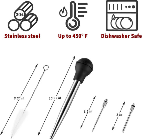 JY COOKMENT Stainless Steel Turkey Baster – Baster Syringe Set with Marinade Needles and Cleaning Brush