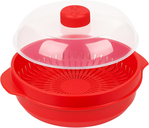Microwave Steamer for Vegetables, Fish, Poultry & Rice – BPA-Free Cooking Container, Red, Dishwasher Safe