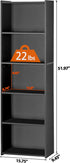Nouva 5-Shelf Modern Black Bookcase - Stylish Storage Solution for Books, CDs, and More
