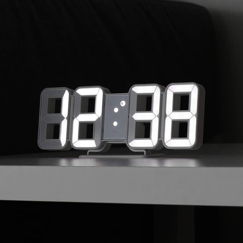 mooas 3D Pure Mini White LED Clock Multi-Function LED Clock Calendar Alarm Temperature 8.5"