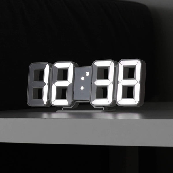 mooas 3D Pure Mini White LED Clock Multi-Function LED Clock Calendar Alarm Temperature 8.5"
