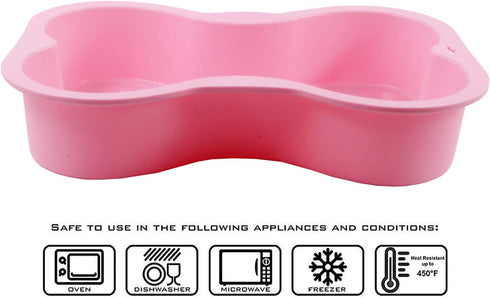 Dog Birthday Cake Mold, Silicone Bone Shape Cake Pan with Decorating Pen (Pink, 10")