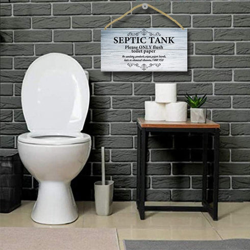 TOARTI Bathroom Quote Wood Sign-12.5x25cm,Toilet Rule Wooden Plaque Hanging Wall Art, Septic Tank Toilet Notes Hanging Bathroom Restroom Door Decoration