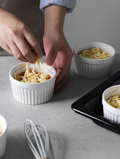 DOWAN 6 oz Ramekins - Oven Safe Ceramic Bowls for Creme Brulee Souffle, Set of 6, Classic White