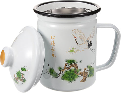 Enamel Mug Tea Cup with Infuser, Coffee Cups for Camping, Unbreakable Chinese Tea Cup, Classic Stainless Steel