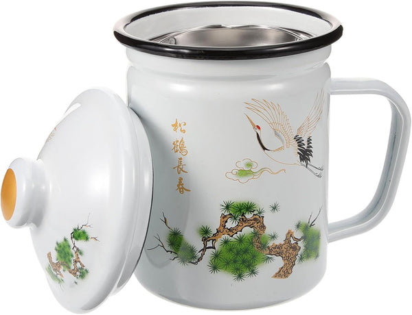 Enamel Mug Tea Cup with Infuser, Coffee Cups for Camping, Unbreakable Chinese Tea Cup, Classic Stainless Steel