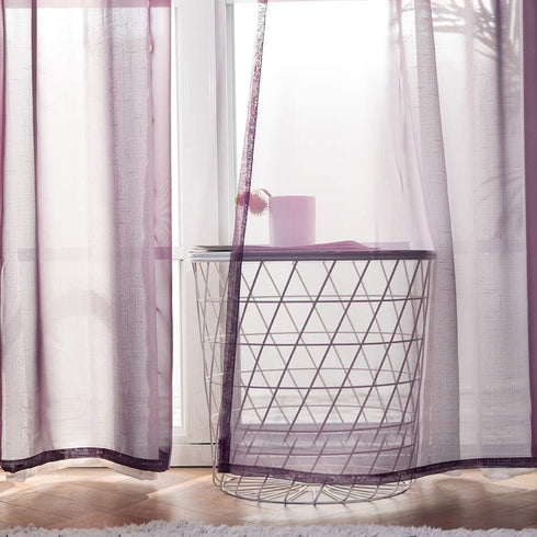 MIULEE 2 Panels Solid Color Plum Purple Sheer Curtains, Elegant Grommet Window Voile Panels for Bedroom Living Room