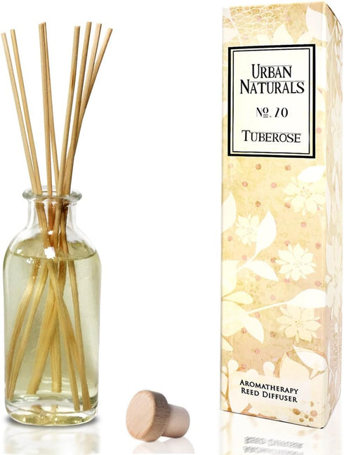 Urban Naturals Tuberose Fragrance Oil Reed Diffuser - Exotic Tuberose and Fragrant Orange Blossom, Vegan Room Freshener
