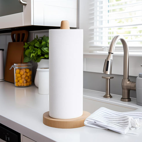 Countertop, KitchLife Wooden Paper Towel Holder Fits Jumbo Roll - Solid Beechwood Paper Towel Dispenser Stand with Wide