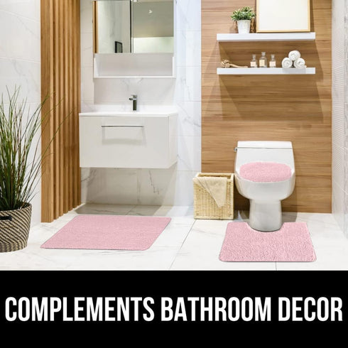 GORILLA GRIP Soft Chenille Bathroom Toilet Lid Cover - Machine Washable, Light Pink, Fits Most Lids, 19.5x18.5
