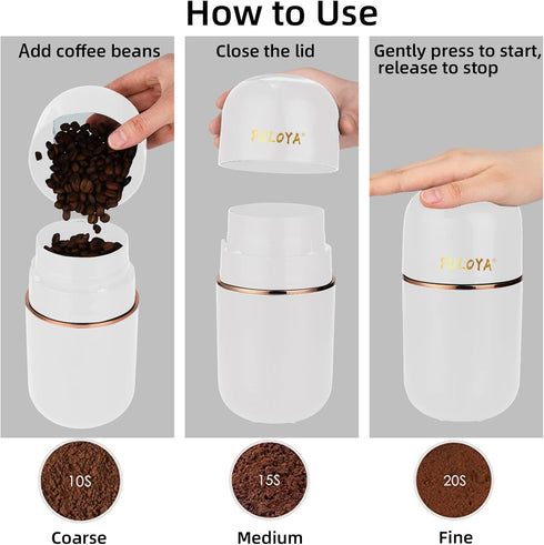 Coffee Grinder Electric for Beans, Spices, Herbs, Grains, Nuts, Stainless Steel Blades, 2.8 oz, White