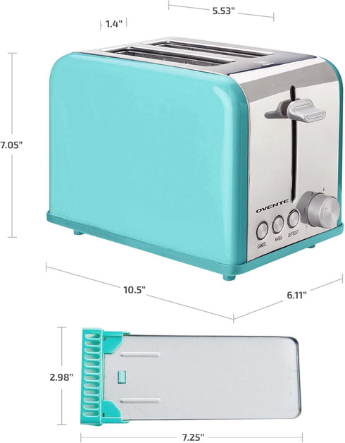 OVENTE 2 Slice Toaster, Extra Wide Slot with 6 Toast Settings, Compact Stainless Steel Countertop Toaster