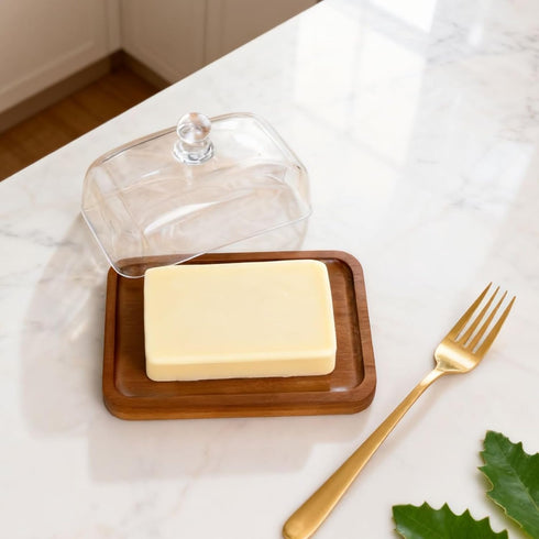 Countertop Glass Butter Dish with Lid,Airtight Cover for Fresh Butter,Clear Butter Keeper,Butter Tray,Large Butter Dish